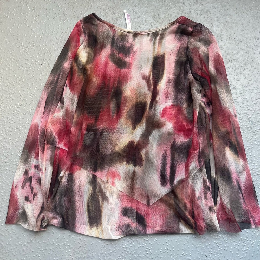 Free People Harmony Tie Dye Blouse Ruffle Sheer Long Sleeve Top Pink Brown Small - Picture 2 of 5